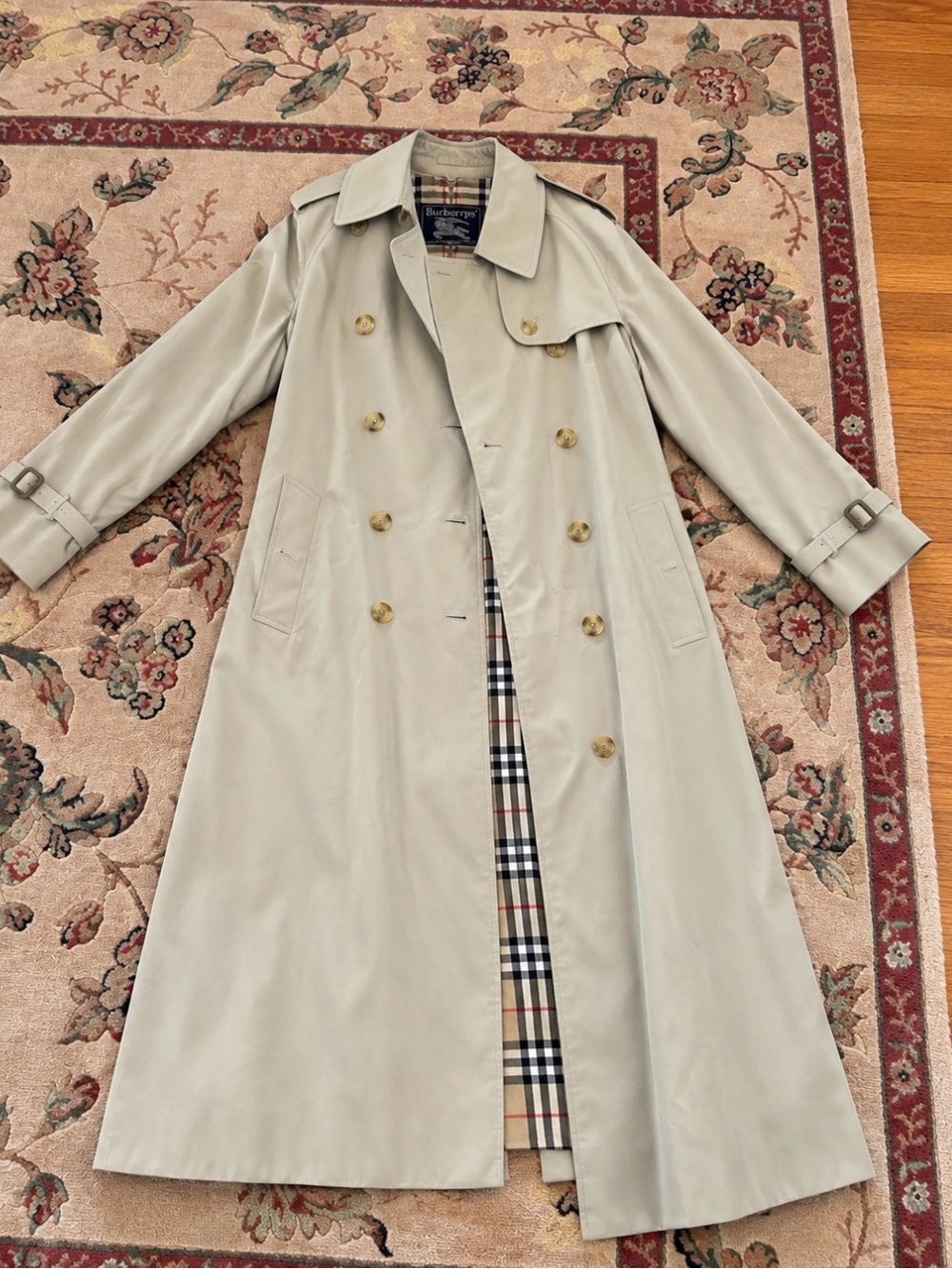 Sz 12 Burberrys  Beige Trench Coat with Check Lining W/M 1990